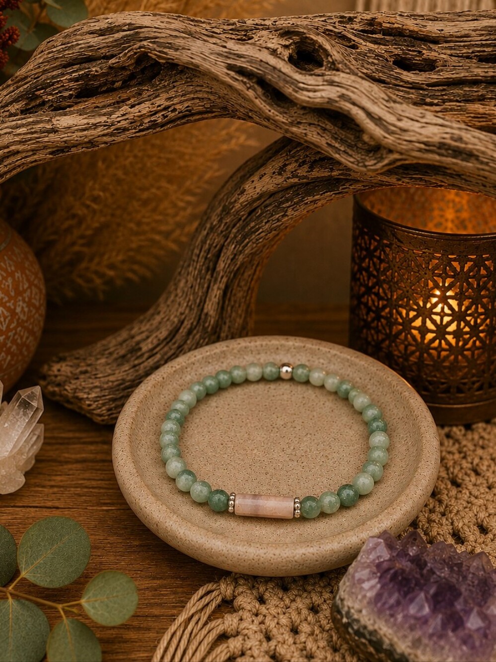 Moss Agate Stretch Bracelet | Green Gemstone Boho Jewelry | Earthy Natural Stone